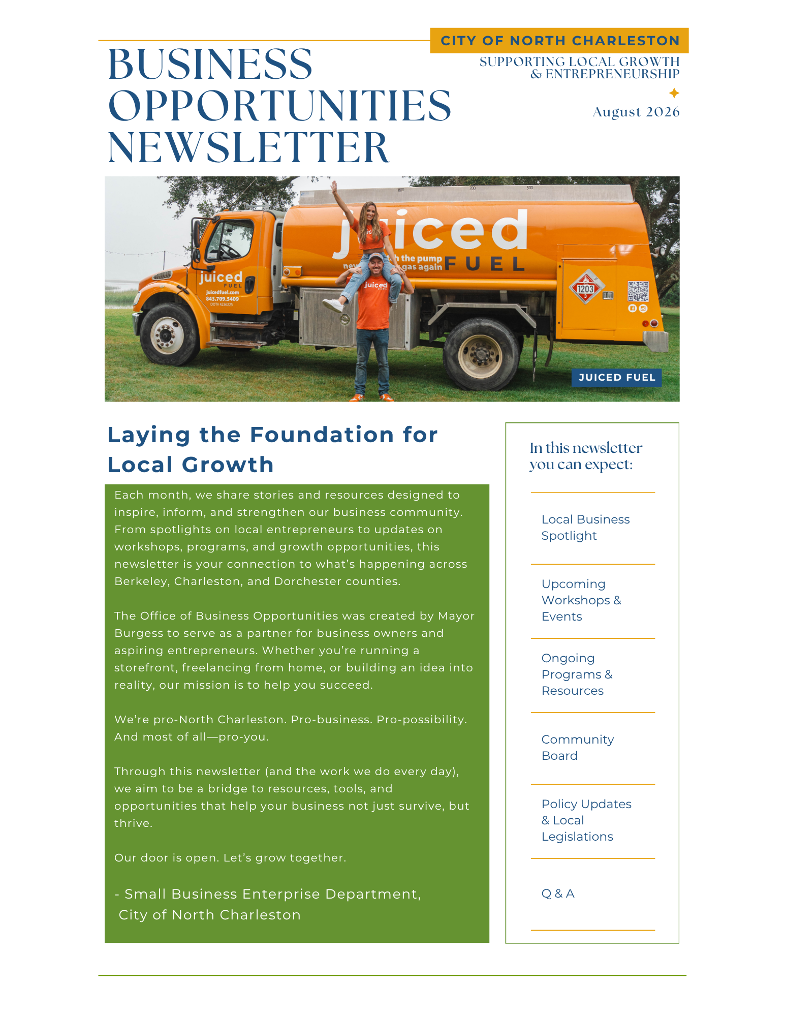 City of North Charleston Business Opportunities Newsletter - August 2026